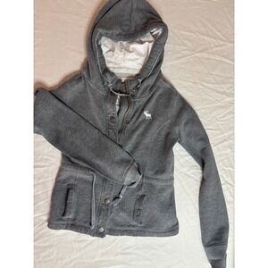 Abercrombie Fitch Gray Hoodie Jacket Snap Button Drawstring Waist y2k inspired